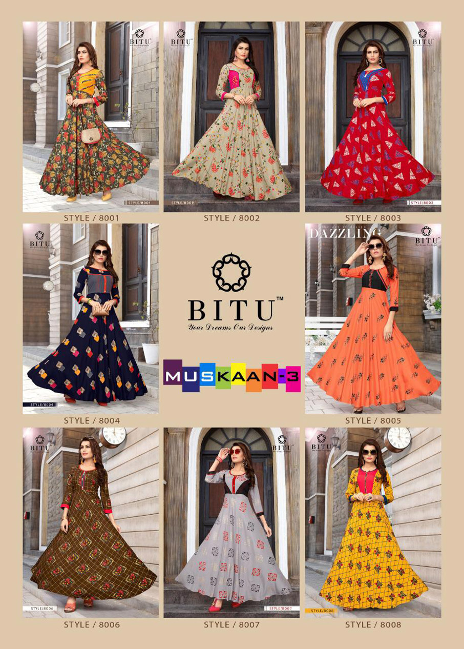 Muskaan Vol-3 Bitu Designer Discharge Print with Foil Kurta Muskaan Vol-3 Bitu Designer Discharge Print with Foil Kurta